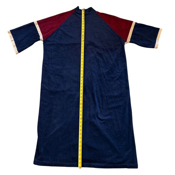 Vintage Christian Dior Bath Robe Mens One Size Blue Red Velour Lounge 80s *READ* - Picture 7 of 11